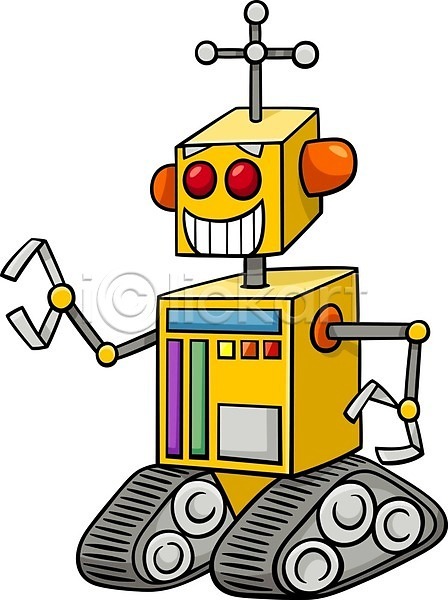 사람없음 EPS 일러스트 해외이미지 노란색 로봇 만화 손들기 안드로이드 캐릭터 코믹 해외202004 회색