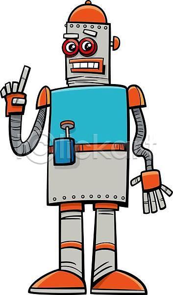 사람없음 EPS 일러스트 해외이미지 로봇 만화 손짓 안드로이드 주황색 캐릭터 코믹 회색