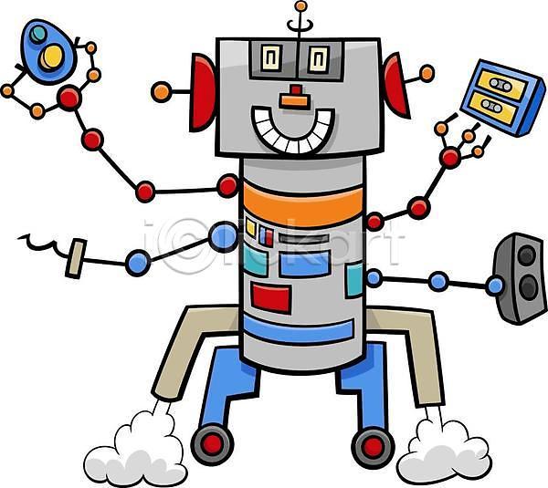 사람없음 EPS 일러스트 해외이미지 들기 로봇 만화 안드로이드 웃음 캐릭터 코믹
