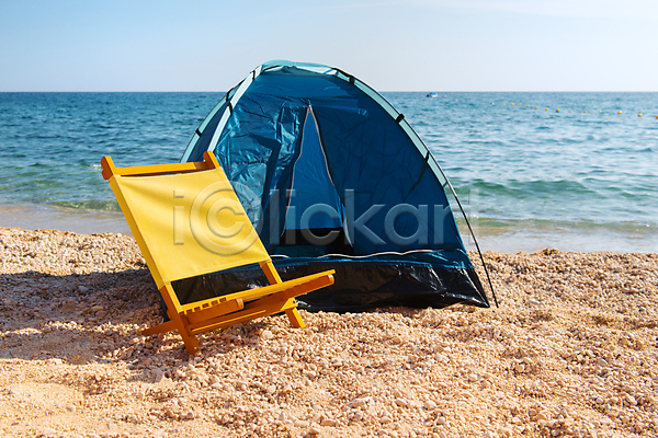 사람없음 JPG 포토 해외이미지 바다 바캉스 여름휴가 의자 캠핑 텐트 풍경(경치) 해외202004