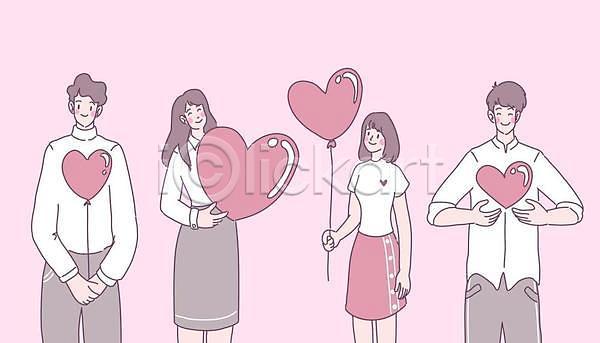 사랑 함께함 남자 성인 여러명 여자 청소년 EPS 일러스트 해외이미지 가족 가족애 들기 미소(표정) 분홍색 상반신 잡기 하트 하트풍선