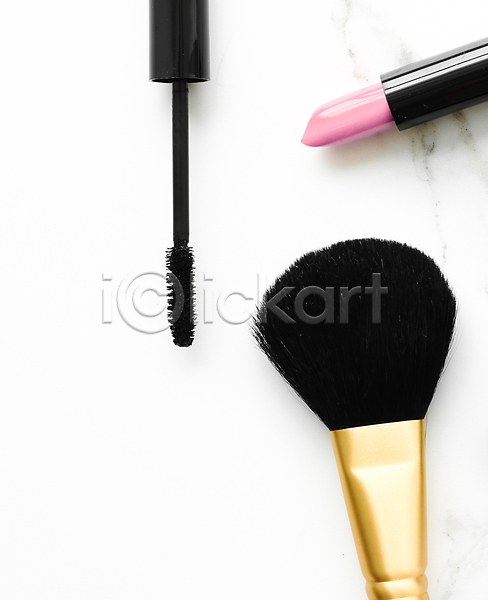 사람없음 JPG 포토 해외이미지 립스틱 마스카라 메이크업브러쉬 뷰티 실내 화장용품 화장품 흰배경