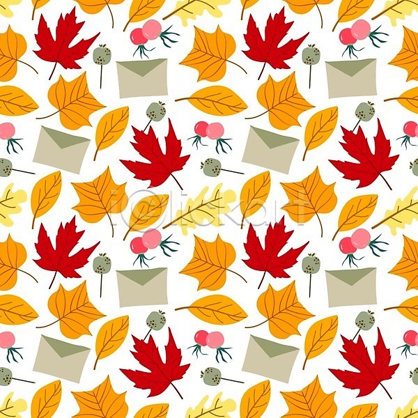 사람없음 EPS 일러스트 해외이미지 가을(계절) 낙엽 노란색 단풍잎 열매 패턴 패턴백그라운드 편지봉투
