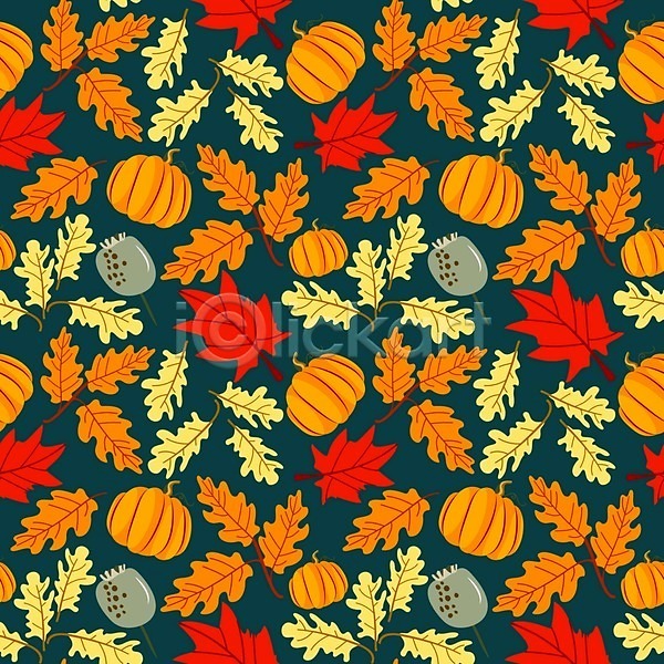사람없음 EPS 일러스트 해외이미지 가을(계절) 낙엽 노란색 청록색 패턴 패턴백그라운드 할로윈 호박