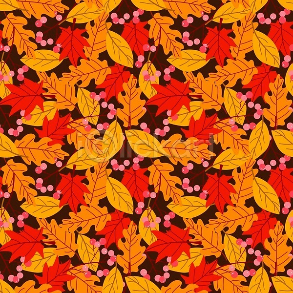 사람없음 EPS 일러스트 해외이미지 가을(계절) 낙엽 단풍 열매 주황색 패턴 패턴백그라운드