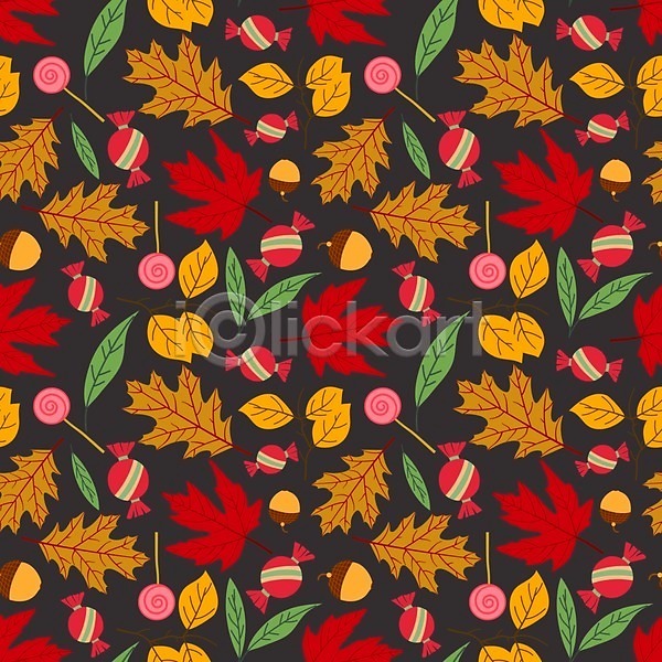 사람없음 EPS 일러스트 해외이미지 가을(계절) 낙엽 단풍 도토리 막대사탕 사탕 패턴 패턴백그라운드
