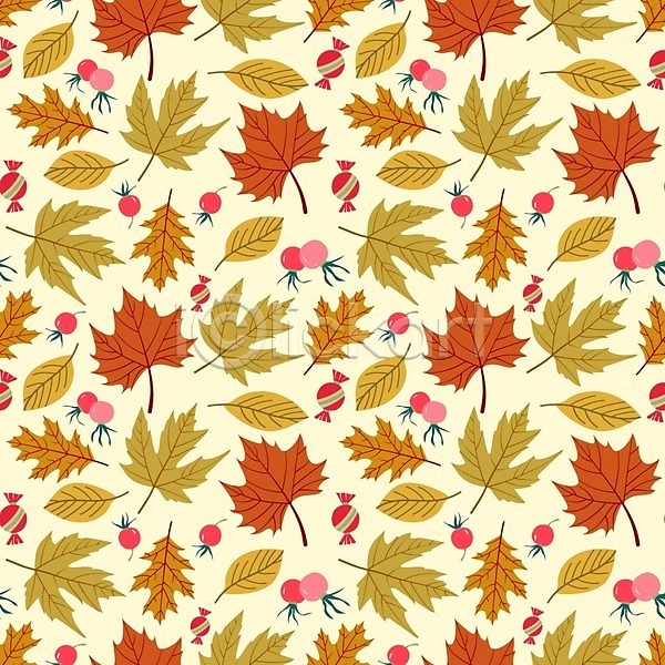 사람없음 EPS 일러스트 해외이미지 가을(계절) 낙엽 노란색 알사탕 열매 패턴 패턴백그라운드