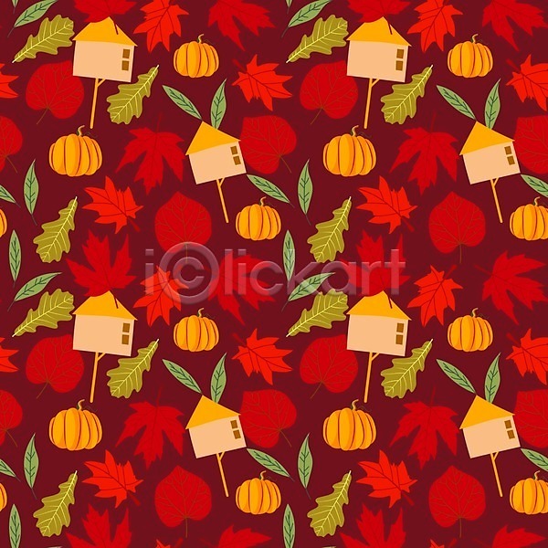 사람없음 EPS 일러스트 해외이미지 가을(계절) 낙엽 단풍 빨간색 집모양 패턴 패턴백그라운드 호박