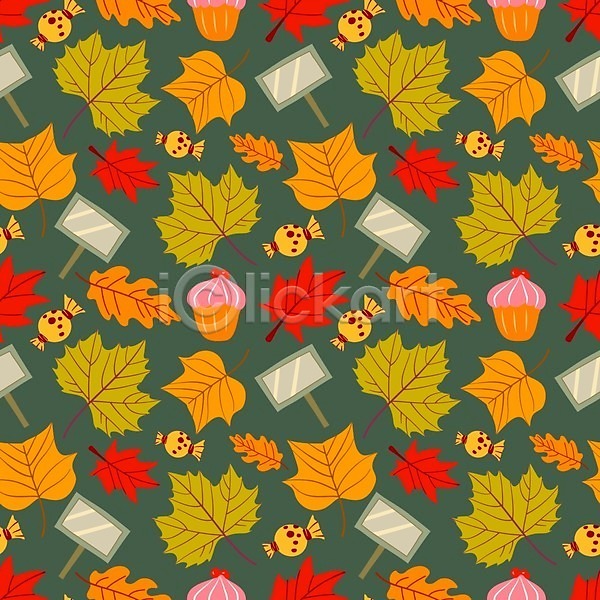 사람없음 EPS 일러스트 해외이미지 가을(계절) 낙엽 머핀 알사탕 주황색 청록색 패턴 패턴백그라운드 팻말