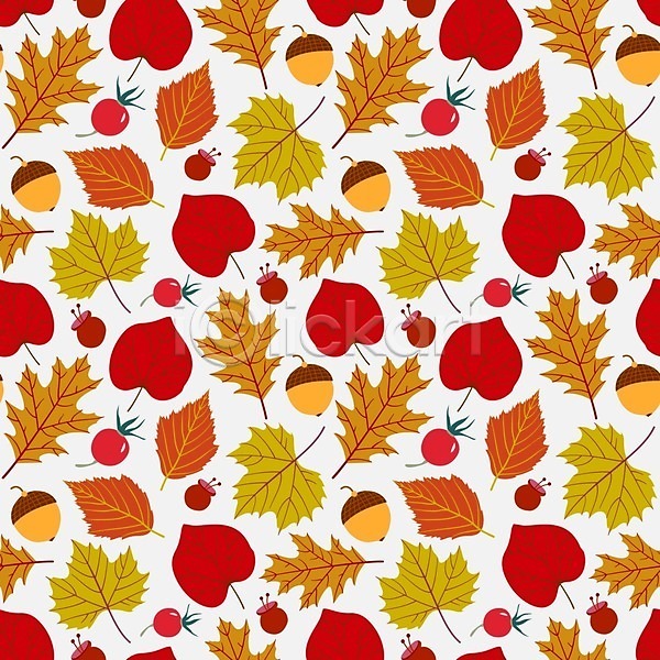 사람없음 EPS 일러스트 해외이미지 가을(계절) 낙엽 도토리 열매 주황색 패턴 패턴백그라운드