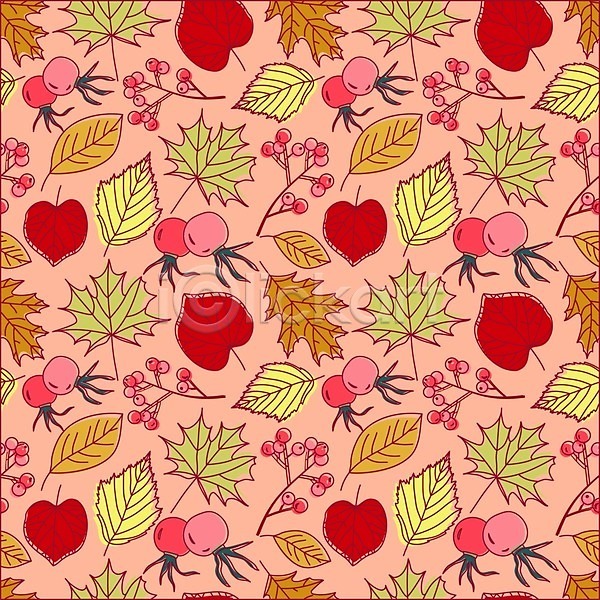 사람없음 EPS 일러스트 해외이미지 가을(계절) 낙엽 분홍색 열매 패턴 패턴백그라운드
