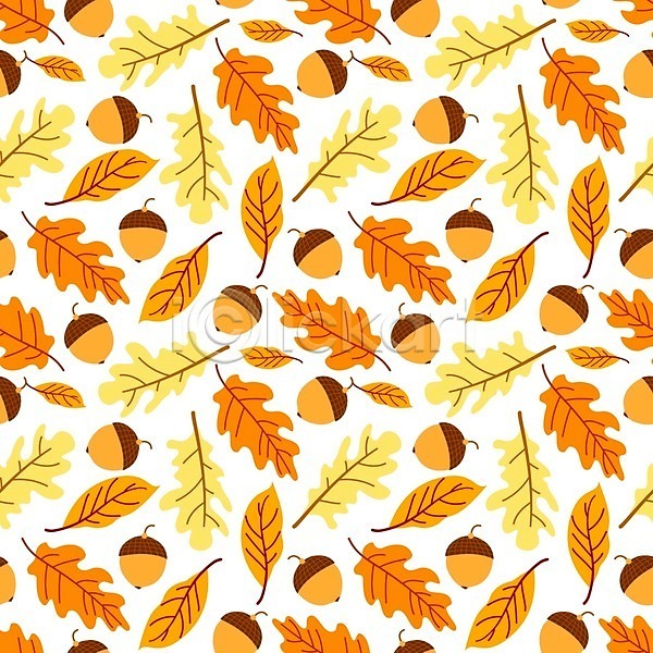 사람없음 EPS 일러스트 해외이미지 가을(계절) 낙엽 노란색 도토리 패턴 패턴백그라운드