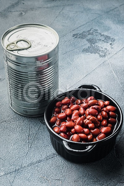 사람없음 JPG 포토 해외이미지 그릇 단팥 비건 캔 콩 통조림 회색배경