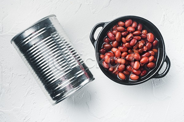 사람없음 JPG 포토 해외이미지 그릇 단팥 비건 캔 콩 통조림 흰배경