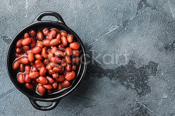사람없음 JPG 포토 해외이미지 그릇 단팥 비건 카피스페이스 콩 통조림 회색배경