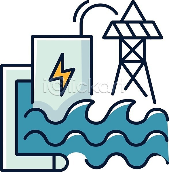 사람없음 EPS 일러스트 해외이미지 물 번개모양 산업 송전탑 수력발전 수력발전소 수력에너지 에너지 파란색