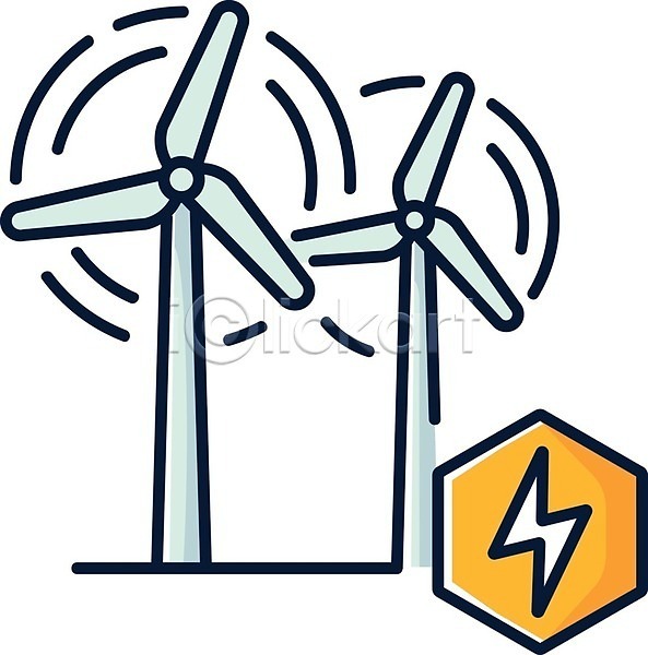 사람없음 EPS 일러스트 해외이미지 노란색 번개모양 산업 에너지 전기에너지 풍력 풍력에너지 흰색