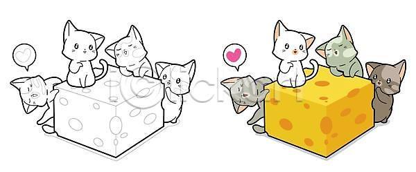 귀여움 즐거움 사람없음 EPS 일러스트 해외이미지 고양이 동물캐릭터 말풍선 여러마리 젠탱글 치즈 하트