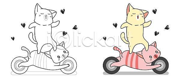 귀여움 사람없음 EPS 일러스트 해외이미지 고양이 동물캐릭터 바퀴 승차 여러마리 오토바이 올라탄 젠탱글