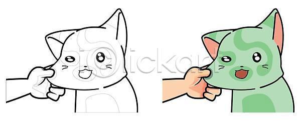 귀여움 신체부위 EPS 일러스트 해외이미지 고양이 꼬집기 동물캐릭터 두마리 손 잡기 장난 젠탱글