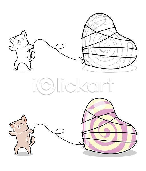 귀여움 사랑 사람없음 EPS 일러스트 해외이미지 고양이 당기기 동물캐릭터 두마리 묶기 소유 젠탱글 하트풍선