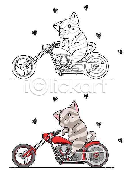귀여움 사람없음 EPS 일러스트 해외이미지 고양이 동물캐릭터 두마리 승차 오토바이 젠탱글