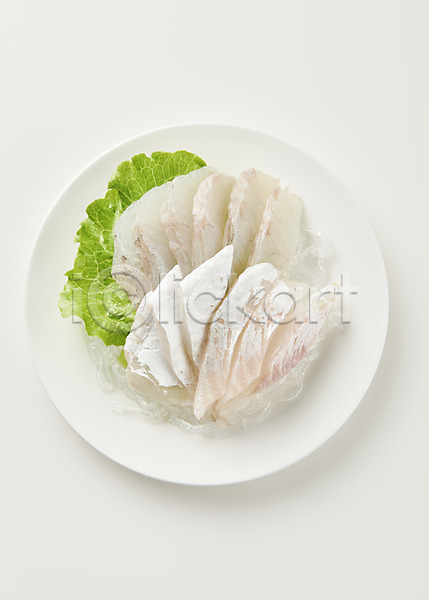 사람없음 JPG 포토 하이앵글 광어회 날것 스튜디오촬영 실내 음식 접시 흰배경
