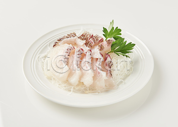 사람없음 JPG 포토 날것 도미 생선회 스튜디오촬영 실내 음식 접시 흰배경