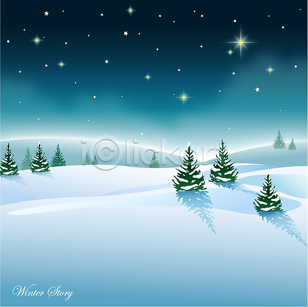 추위 사람없음 EPS 일러스트 겨울 겨울배경 계절 그림자 나무 눈(날씨) 밤하늘 백그라운드 별 별빛 설원 언덕 풍경(경치) 하늘