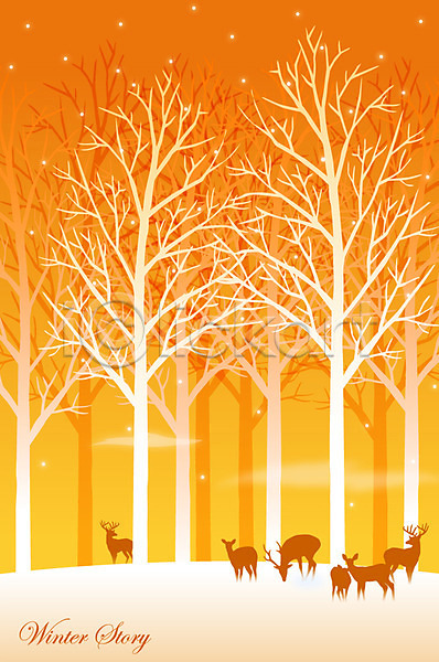 추위 사람없음 EPS 실루엣 일러스트 겨울 겨울배경 계절 나무 나뭇가지 눈(날씨) 동물 백그라운드 사슴 설원 숲 여러마리 포유류 풍경(경치)