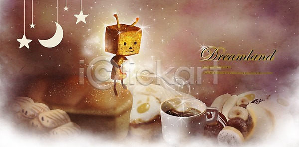 상상 소통 사람없음 PSD 상상일러스트 일러스트 달 도넛 디저트 백그라운드 별 빛 빵 사각형 식빵 연기 음료 음식 차(음료) 캐릭터 커피 판타지