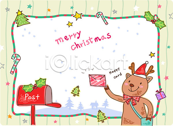 사람없음 EPS 일러스트 카드템플릿 크리스마스템플릿 템플릿 동물 루돌프 미소(표정) 사슴 우체부 우체통 웃음 카드(감사) 크리스마스