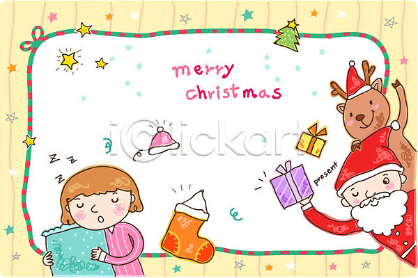 남자 사람 성인 소녀(어린이) 어린이 여자 EPS 일러스트 카드템플릿 크리스마스템플릿 템플릿 루돌프 미소(표정) 베개 사슴 산타클로스 선물 선물상자 양말 웃음 카드(감사) 크리스마스