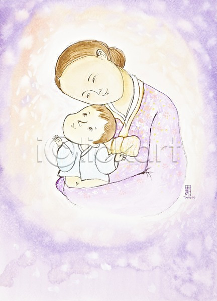 사랑 남자만 두명 사람 소년 어린이 JPG 일러스트 가족 그림 모성애 미술 백그라운드 부모 상반신 수채화(물감) 시화 안기 엄마 자녀 자식 포옹 한복