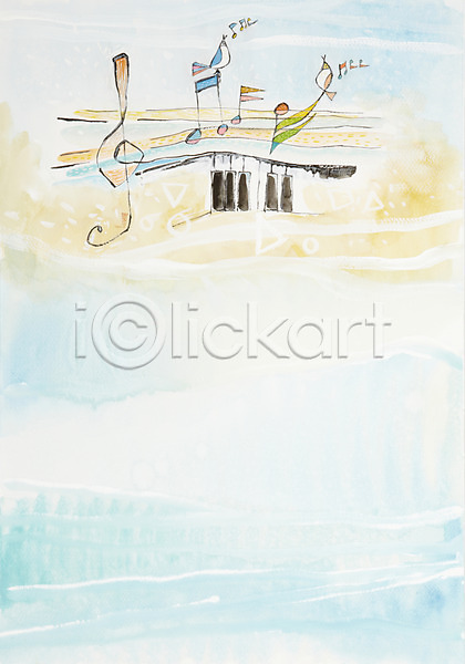 사람없음 JPG 일러스트 건반 건반악기 공백 그림 높은음자리표 동물 두마리 미술 백그라운드 수채화(물감) 시화 악기 오선지 음악 음표 조류 피아노(악기)