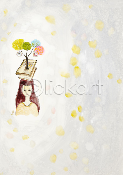 상상 추억(회상) 사람 여자 여자만 JPG 일러스트 공백 그림 기념사진 나무 메모리 미술 백그라운드 상반신 수채화(물감) 시화 식물 액자 앨범 컨셉