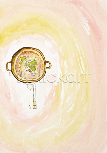 사람없음 JPG 일러스트 그림 냄비 미술 백그라운드 생선찌개 수저 수채화(물감) 숟가락 시화 식기 요리 젓가락 카피스페이스 한식