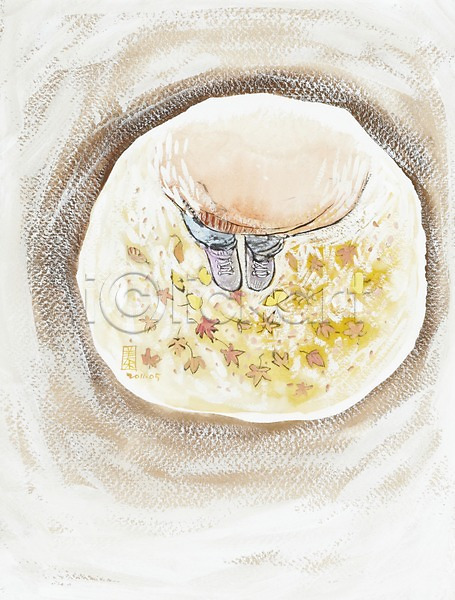사람 한명 JPG 일러스트 하이앵글 가을(계절) 가을배경 가을풍경 계절 그림 나뭇잎 낙엽 다리(신체부위) 미술 백그라운드 수채화(물감) 시화 원형 잎 풍경(경치) 프레임 하반신