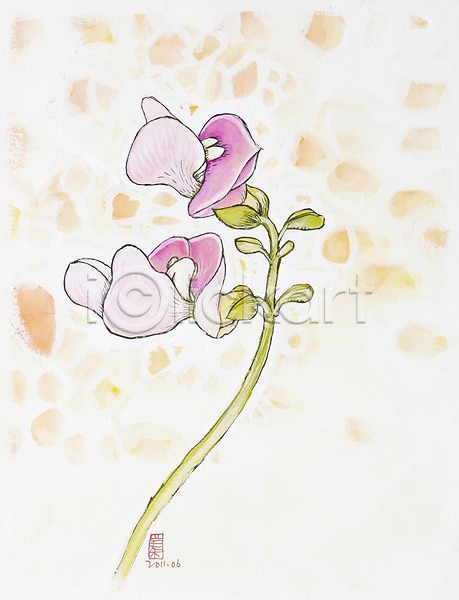 사람없음 JPG 일러스트 그림 꽃 두송이 미술 백그라운드 분홍색 수채화(물감) 시화 식물 잎 자연 컬러 화초