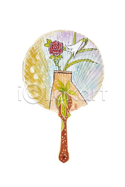 사람없음 JPG 일러스트 그림 꽃 꽃병 두송이 미술 백그라운드 백합(꽃) 부채 수채화(물감) 시화 식물 잎 장미 화초