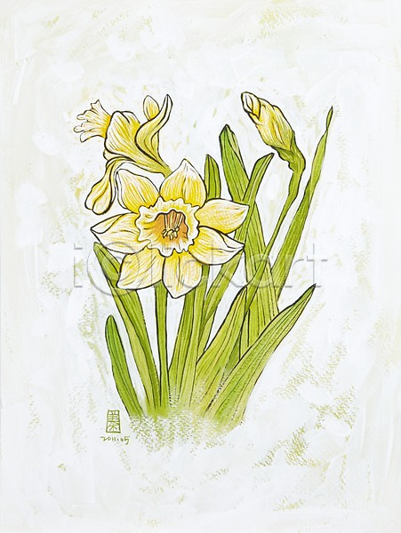 사람없음 JPG 일러스트 그림 꽃 노란색 미술 백그라운드 세송이 수채화(물감) 시화 식물 잎 자연 컬러 풀잎 화초