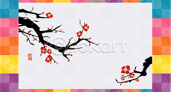 사람없음 EPS 일러스트 꽃 꽃나무 꽃무늬 나무 낙관 도장 디자인 모양 무늬 문양 백그라운드 빨간색 수묵화 식물 아시아 잎 전통 전통문양 직인 패턴 한국 한국전통