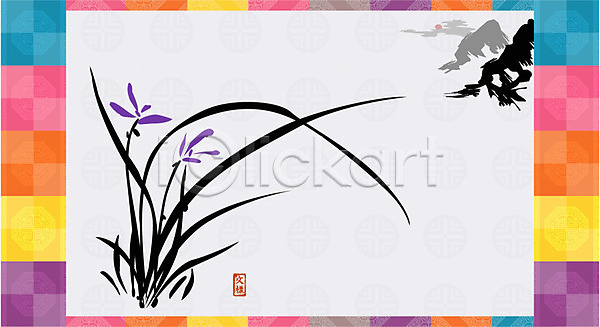사람없음 EPS 실루엣 일러스트 그림자 꽃 꽃무늬 낙관 도장 디자인 모양 무늬 문양 백그라운드 보라색 산 수묵화 식물 아시아 잎 전통 전통문양 직인 패턴 한국 한국전통 화초