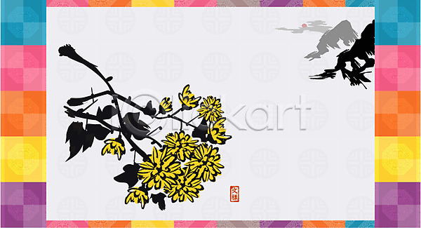 사람없음 EPS 실루엣 일러스트 그림자 꽃 꽃무늬 낙관 노란색 도장 디자인 모양 무늬 문양 백그라운드 산 수묵화 식물 아시아 잎 전통 전통문양 직인 패턴 한국 한국전통