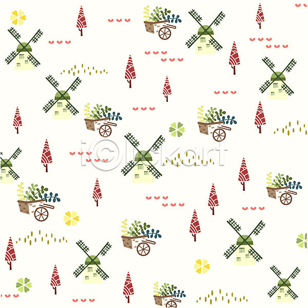 사람없음 EPS 일러스트 나무 디자인 모양 무늬 문양 백그라운드 벽지 새싹 수레 식물 잎 잔디 패턴 풍차