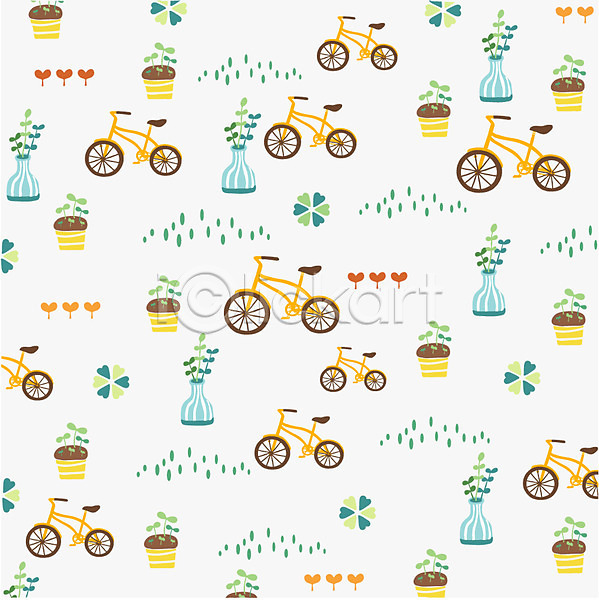 사람없음 EPS 일러스트 꽃병 디자인 모양 무늬 문양 백그라운드 벽지 새싹 식물 잎 자전거 잔디 패턴 화분