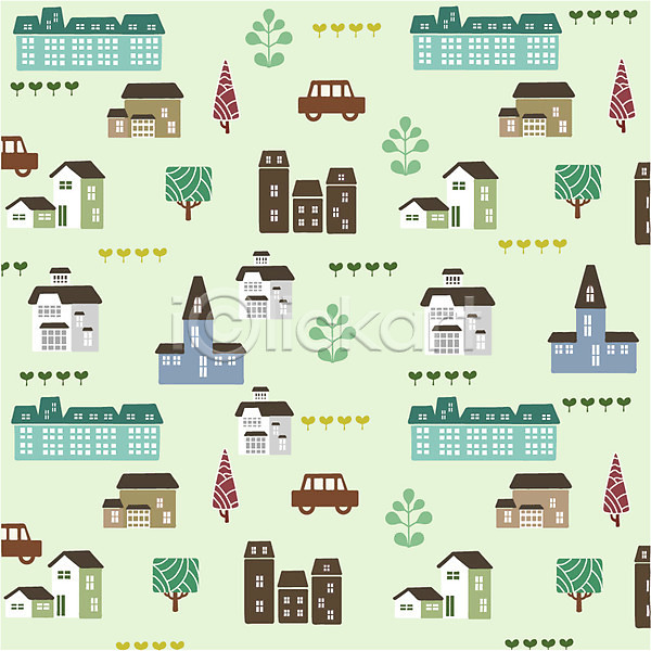 사람없음 EPS 일러스트 건물 나무 디자인 모양 무늬 문양 백그라운드 벽지 빌딩 새싹 승용차 식물 잎 자동차 주택 차(자동차) 패턴