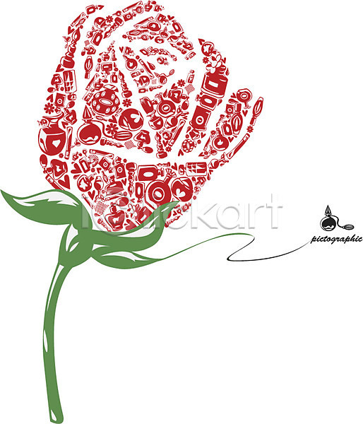사람없음 AI(파일형식) 일러스트 그래픽 꽃 디자인 모양 무늬 문양 빨간색 식물 오브젝트 장미 줄기 패턴 한송이 향수