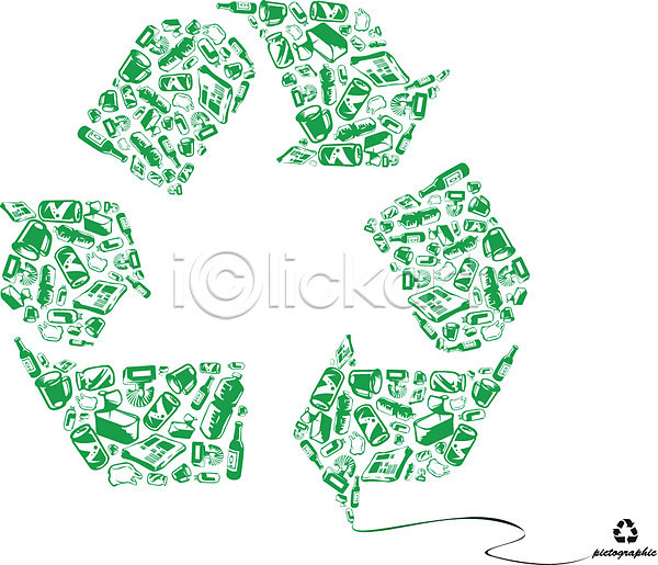 사람없음 AI(파일형식) 일러스트 그래픽 디자인 모양 무늬 문양 병(담는) 빈병 심볼 쓰레기 에너지절약 오브젝트 유리 자연보호 재활용 재활용표시 종이 초록색 캔 패턴 환경