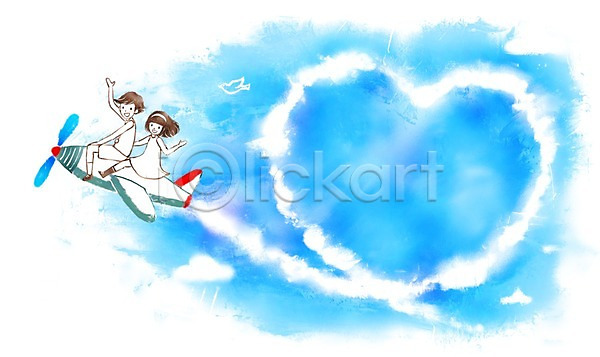 사랑 10대 남자 두명 사람 소녀(어린이) 소년 십대만 어린이 여자 PSD 일러스트 교통수단 구름(자연) 미소(표정) 백그라운드 비행 비행기 손짓 앉기 액자 웃음 전신 틀 프레임 하늘 하트